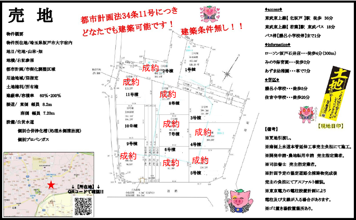 坂戸市石井　建築条件無し売地　全１１区画