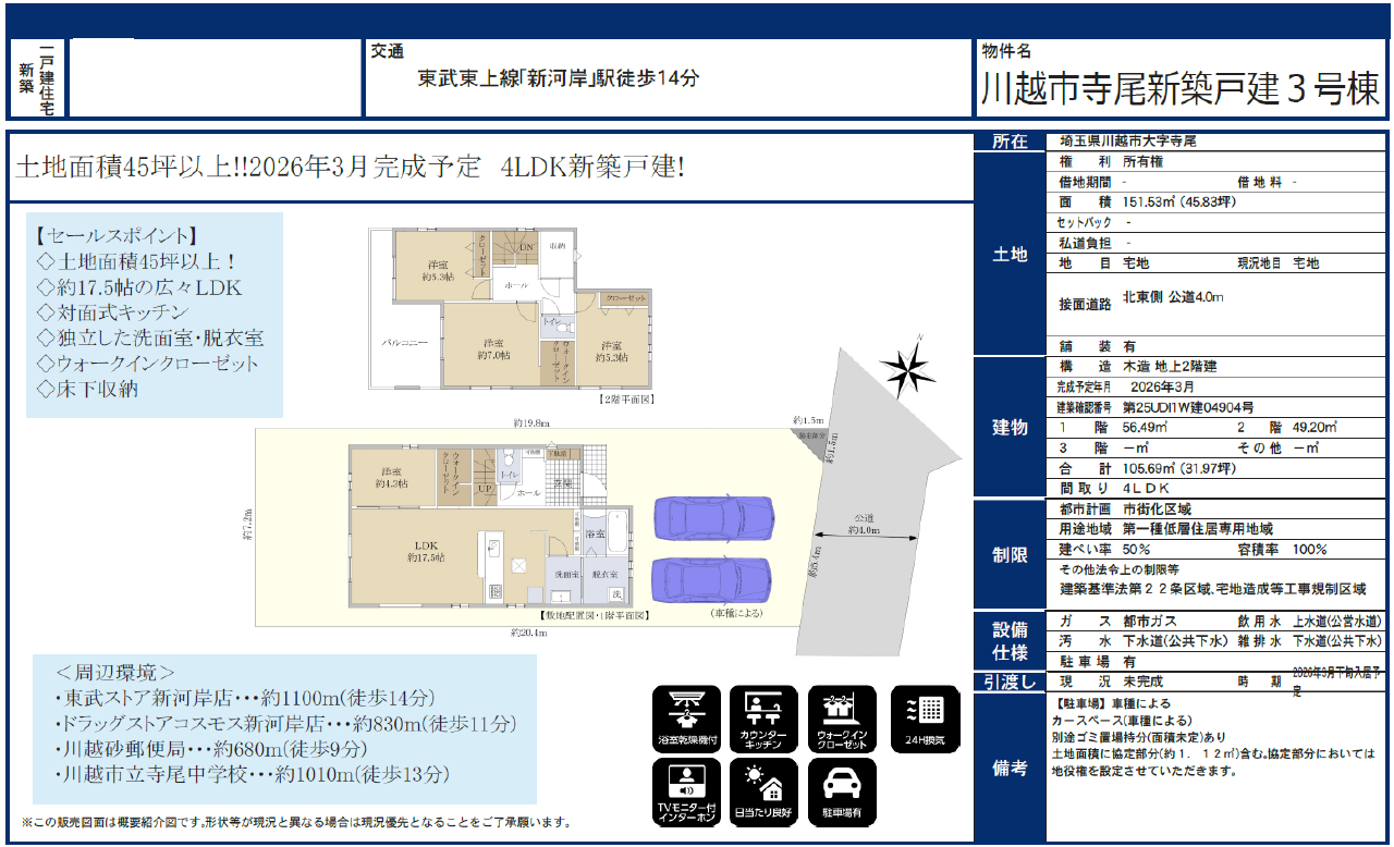 川越市寺尾　新築一戸建て　全３棟現場_画像1