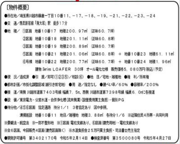 川越市藤倉１丁目　建築条件無し売地　全６区画　仲介手数料無料土地！_画像2