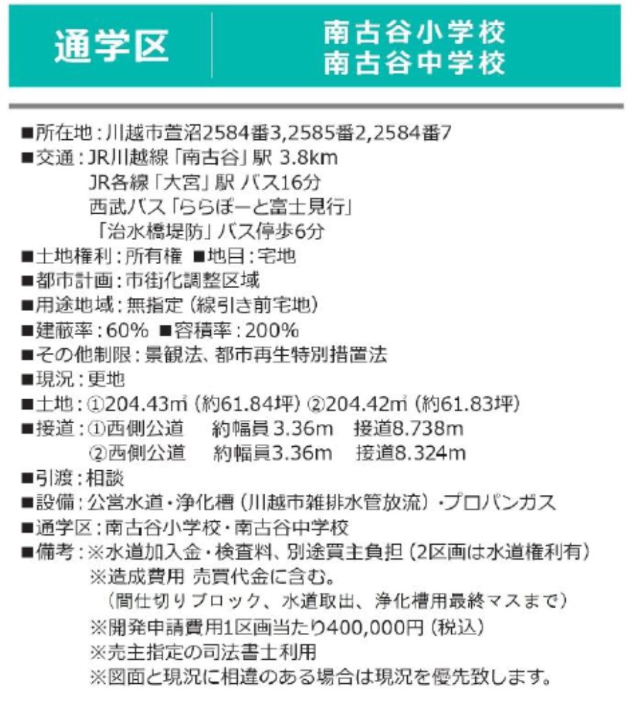 川越市萱沼　建築条件無し売地　全２区画　仲介手数料無料土地！_画像2