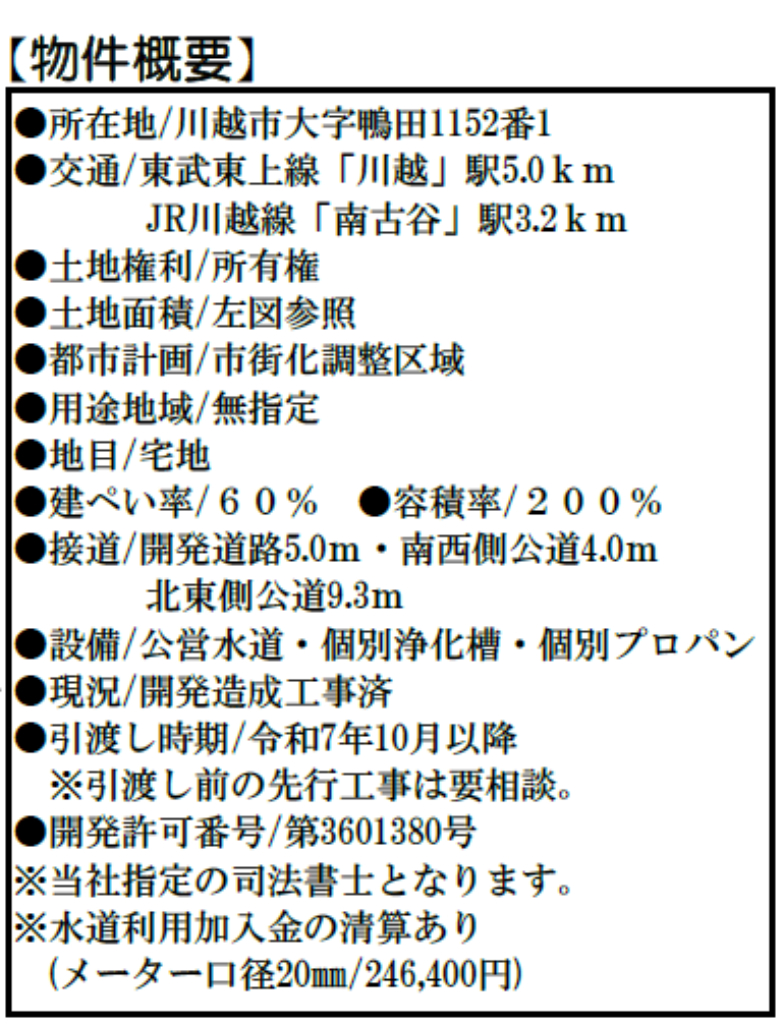 川越市鴨田 建築条件無し売地 全9区画 仲介手数料無料土地!_画像2