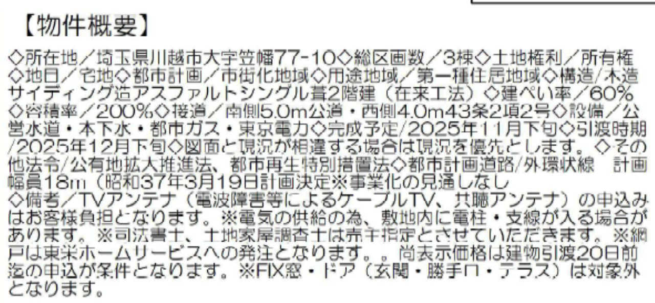 川越市笠幡　新築一戸建て　全３棟現場_画像2