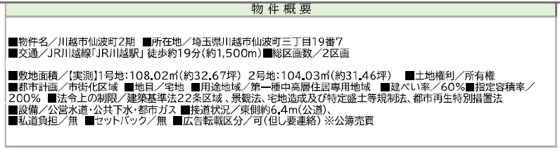 川越市仙波町２期　建築条件無し売地　全２区画　仲介手数料無料土地！_画像2