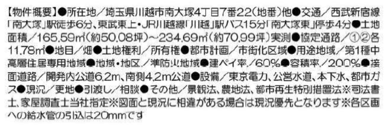 川越市南大塚４丁目　建築条件無し売地　全６区画_画像2