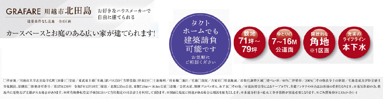 川越市北田島　建築条件無し売地　全４区画　仲介手数料無料土地！_画像2
