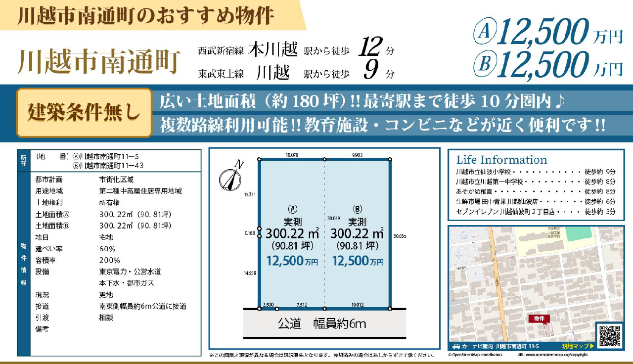 川越市南通町　建築条件無し売地　仲介手数料無料_画像2
