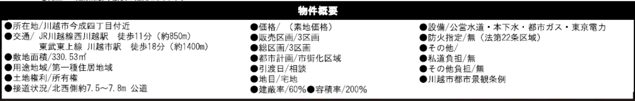 川越市今成７期　建築条件無し売地　全３区画　仲介手数料無料土地！_画像2