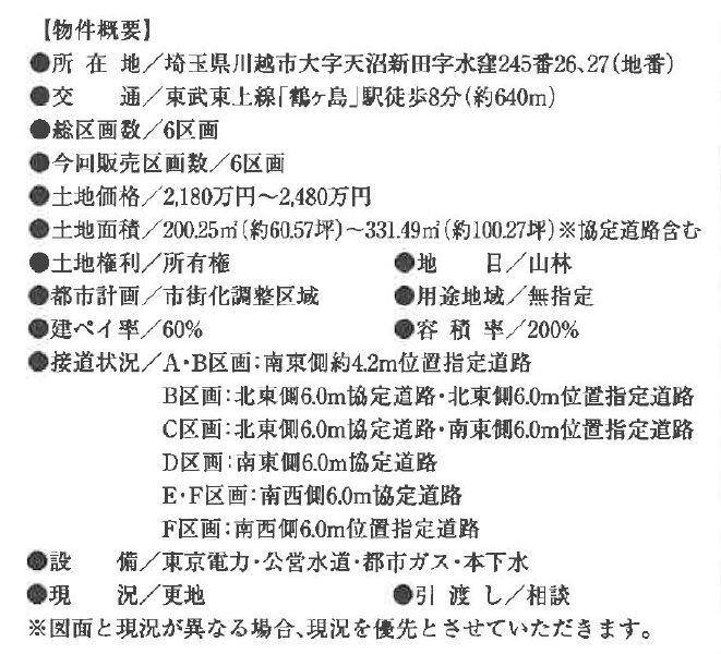 川越市天沼新田　建築条件無し売地　全６区画　仲介手数料無料土地！_画像3