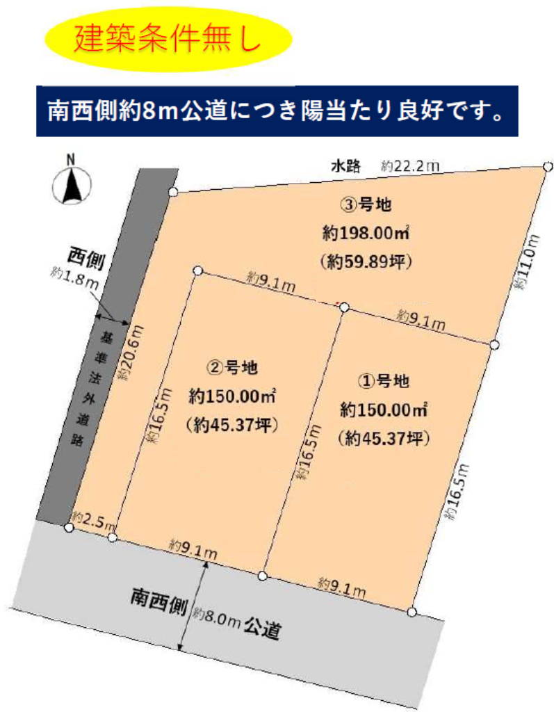 川越市山田　建築条件無し売地　全３区画_画像3